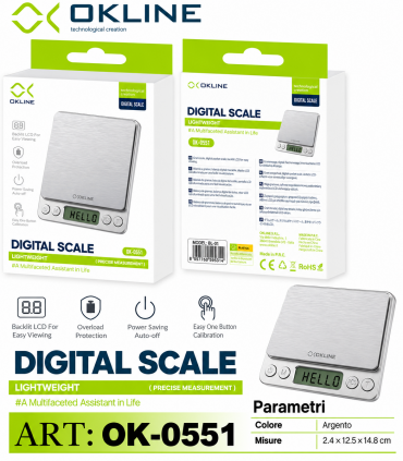 Bilancia Digitale OKLINE di Precisione 200g/0.01g in scatola DISPLAY LCD RETROILLUMINATO