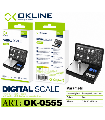 Mini Bilancia Digitale OKLINE di Precisione 200g/0.01g in scatola DISPLAY LCD RETROILLUMINATO