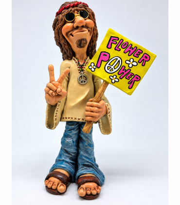 Caricatura Hippie IN RESINA  "Man Flower Power" H.15 cm