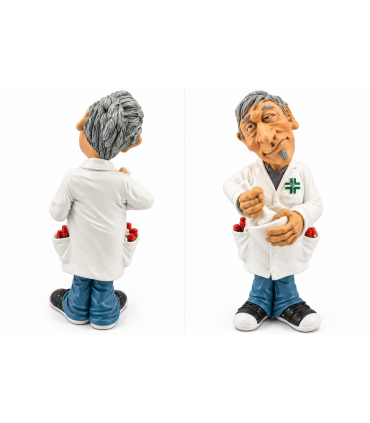 Caricature Mestieri in resina "Farmacista con Medicine"  H. 15 cm