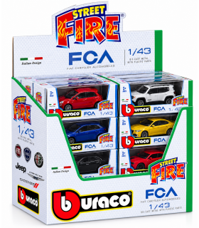 Modellini Auto Burago Mod. FCA Scala 1:43 Expo da 24 pz. 6 modelli assortiti