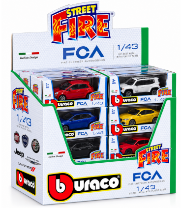 Modellini Auto Burago Mod. FCA Scala 1:43 Expo da 24 pz. 6 modelli assortiti