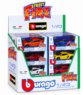 Modellini Auto Burago STREET Fire scala 1:43 Expo da 24 pz. modelli assortiti