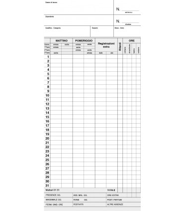 Scheda Orologio Mensile Mis. 22.5x10.4 conf. 100 pz.