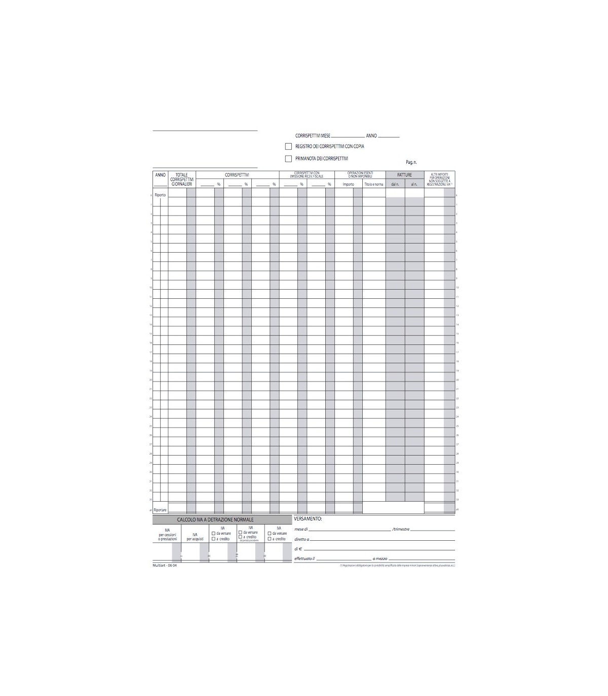 Registro Corrispettivi A4 2 COPIE da 25 Fogli