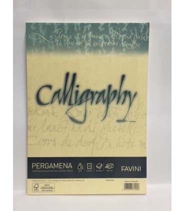 Cartoncino Pergamena Favini Calligraphy F.to A4 da 90gr conf. da 50 fogli color Perla