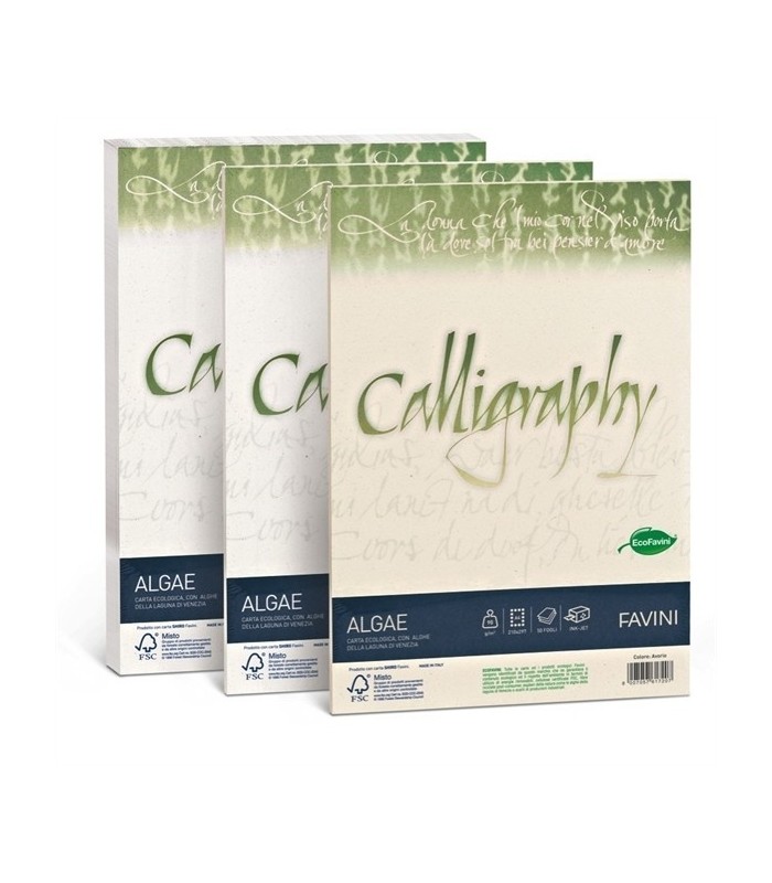 Favini Calligraphy Algae Papier - A4, 90 G/m², Elfenbein, 50 Blatt