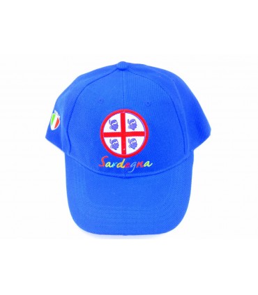 Cappellino Visiera Sardegna 4 Mori con Logo e Scritta Cuciti Disponibile Bianco e Blu