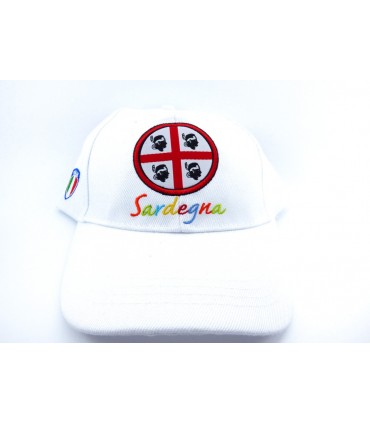 Cappellino Visiera Sardegna 4 Mori con Logo e Scritta Cuciti Disponibile Bianco e Blu