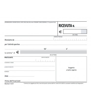 Ricevute Pagamento attività Sportive Mis.12x17 cm
