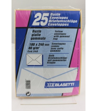 Buste lettera Blasetti  mis. 18x24 Gialle 80gr.   Blister da 25  pz