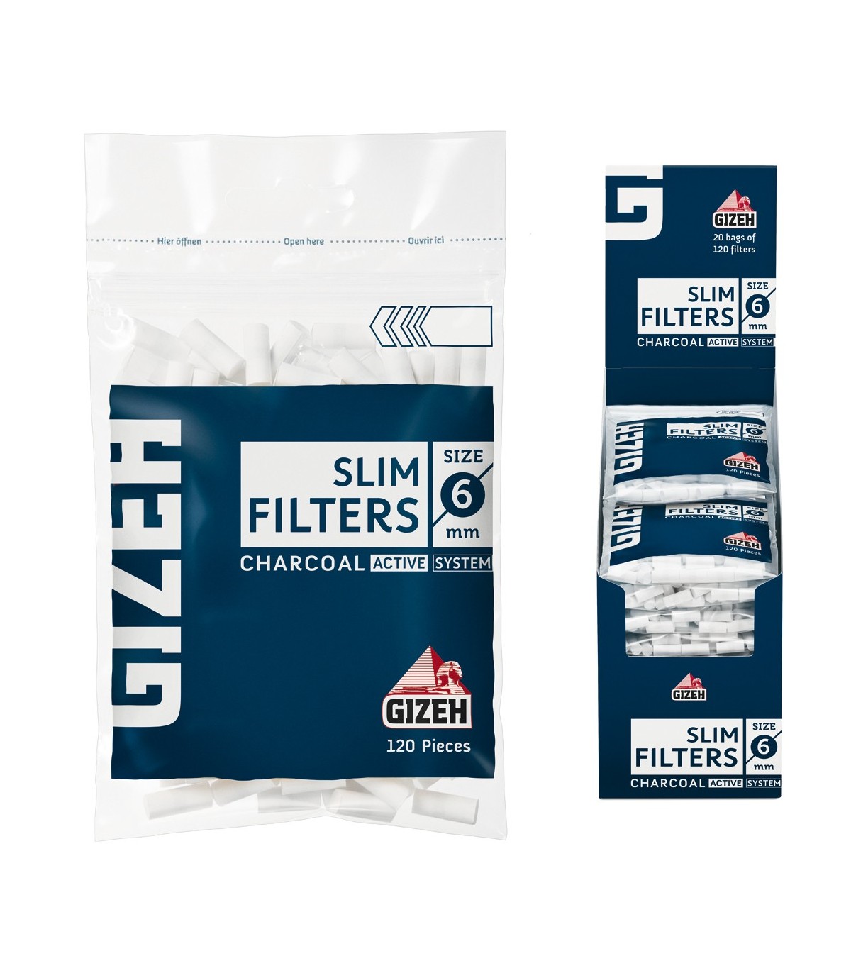 Filtri Gizeh 6mm carbone attivo conf. 20 BUSTE DA 120 FILTRI