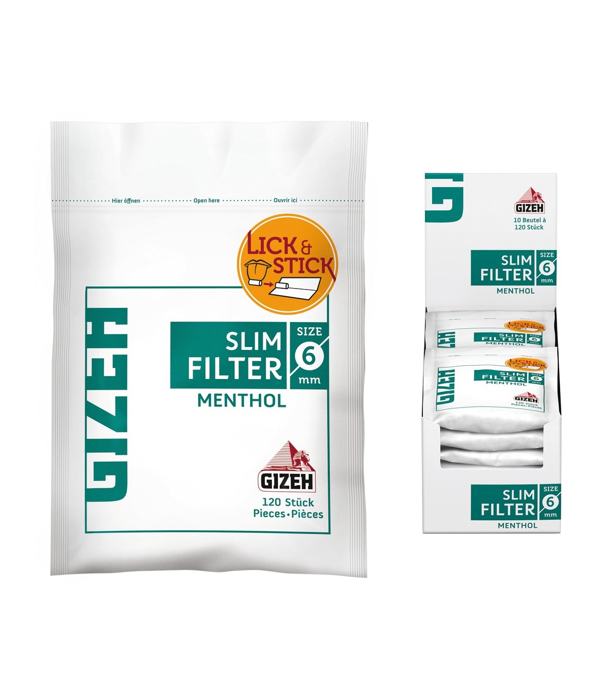 Filtri Gizeh Slim 6mm al Mentolo conf. 10 BUSTE DA 120 FILTRI