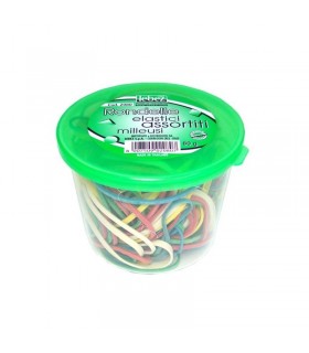 Barattolo 80gr elastici Lebez in gomma con misure e colori assortiti
