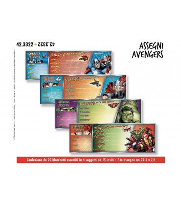 Blocchetto Inviti Assegno Avengers da 15 Inviti