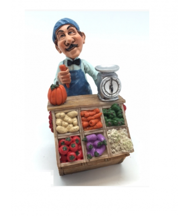 Caricature Mestieri "Il Frutti Vendolo al Banco" H. 15 cm