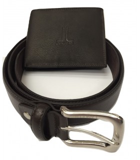 Parure in Legno Lancetti con Portafoglio e Cintura in Vera Pelle colore Testa di Moro