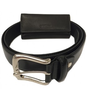 Parure in Legno Lancetti con Portchiavi in Metallo e Cintura in Vera Pelle colore Nero