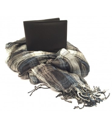 Parure Portafoglio + Pashmina Lancetti colore Nero confezionata in Scatola d Regalo in Legno