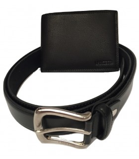 Parure Lancetti con Portafoglio e Cintura in Vera Pelle colore Nero confezionata in Elegante scatola in Legno