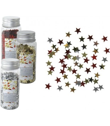 Stelle in Plastica Decorative in Barattolo conf. 3 pz. colori Argento-Oro-Rosso