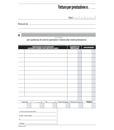 Blocco Fatture Prestazioni Professionisti formato A5