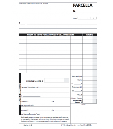 Blocco Fatture PArcelle per Professionisti Formato A5 2 copie