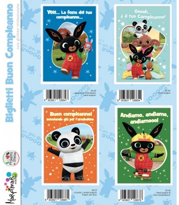 Biglietto Marpimar Compleanno Bing con Glitter conf. 12 pz. assortiti