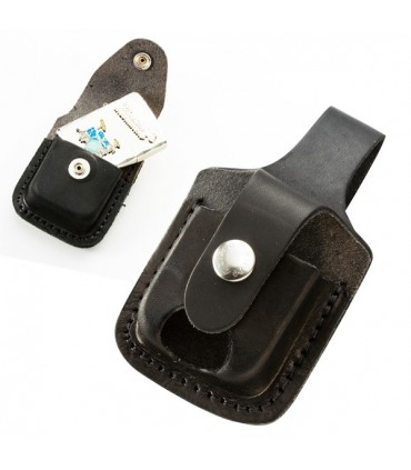 CUSTODIA IN CUOIO ZIPPO COLORE NERO CON PASSANTE