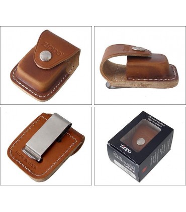CUSTODIA IN CUOIO ZIPPO COLORE MARRONE CON CLIP
