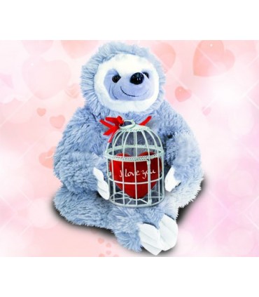 Peluche Bradipo H.20 cm con Cuore in Gabbia