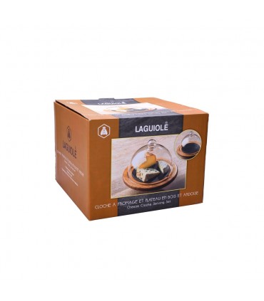 Set Formaggio Laguiole con Coperchio in Vetro e Vassoio in Legno
