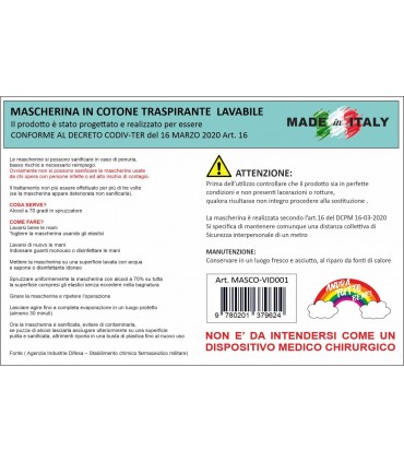 Mascherina in Cotone Traspirante Lavabile conf. 10 pz.