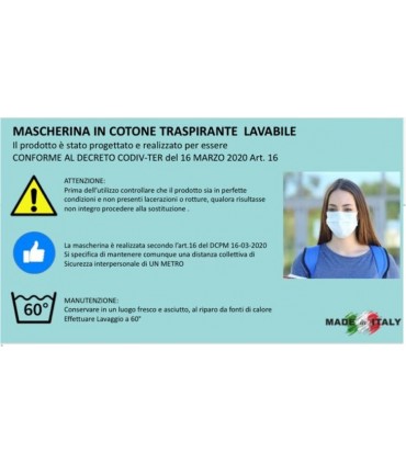 Mascherina in Cotone Traspirante Lavabile conf. 10 pz.