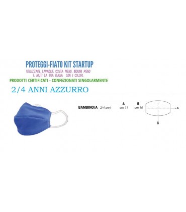 Mascherine Proteggi-Fiato Bambino 2-4 Anni  in Cotone 100% Lavabile idrorepellente e Traspirante conf. 10 pz. colore Azzurro