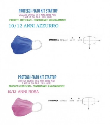 Mascherine Proteggi-Fiato Bambino 10-12 Anni in Cotone 100% Lavabile idrorepellente e Traspirante conf. 10 pz. colore Azzurro