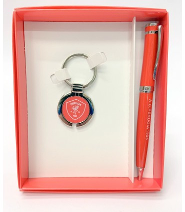 Penna a Sfera + Portachiavi in Metallo A.C. Perugia in scatola da regalo