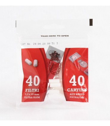 Rex Bravo Cartina Corta Extra fine + Filtri Ultra slim 5.5mm  confezione abbinata da 40 bustine da 40 cartine + 40 filtri