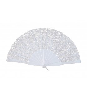 Ventagli in Pizzo Bianco e Manico in Plastica Tessuto scatola da 12 pz.