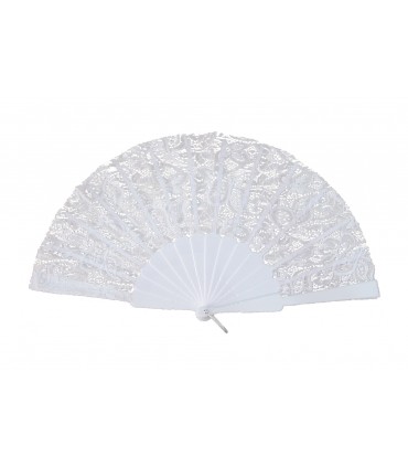 Ventagli in Pizzo Bianco e Manico in Plastica Tessuto scatola da 12 pz.