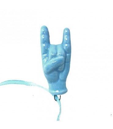 Corna Portafortuna in Ceramica H. 5 Cm colore Azzurre realizzate e dipinte a mano