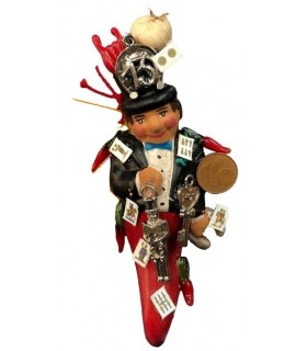 Gobbo Sciò Scioò Scartellato con Corno Portafortuna in Terracotta H.12 cm Interamente Realizzato a mano