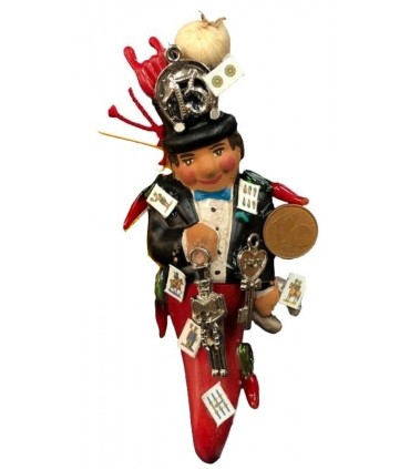 Gobbo Sciò Scioò Scartellato con Corno Portafortuna in Terracotta H.12 cm Interamente Realizzato a mano