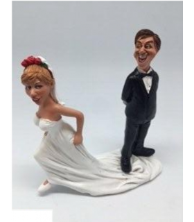 Caricature "Coppia Sposi Sposa in fuga " H. 15 cm