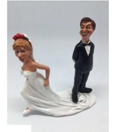 Caricature "Coppia Sposi Sposa in fuga " H. 15 cm