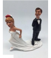 Caricature "Coppia Sposi Sposa in fuga " H. 15 cm