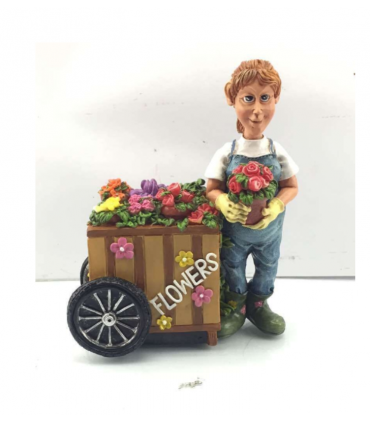Caricature Mestieri "La Fioraia con Carretto" H. 15 cm
