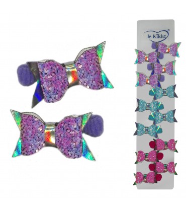 Elastico Fermacoda per Capelli Le Kikke con Fiocco Glitter e Argento conf. 12 pz.