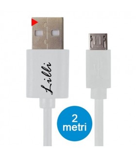 Cavo Lilli Micro USB in PVC per Dispositivi Android Lunghezza 2MT Disponibile Bianco e Nero