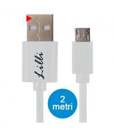 Cavo Lilli Micro USB in PVC per Dispositivi Android Lunghezza 2MT Disponibile Bianco e Nero